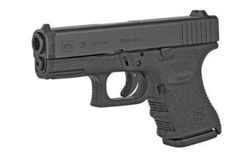 Glock 29 Gen3, Striker Fired, Semi-automatic, Polymer Frame Pistol, Sub-Compact, 10MM, 3.78" Barrel, Matte Finish, Black, Fixed Sights, 10 Rounds, 2 Magazines, Right Hand G29SFAUT