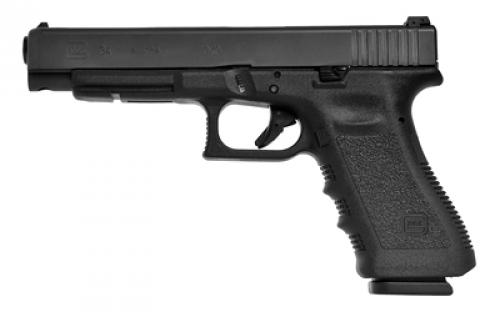 Glock 34, GEN 3, Semi-automatic, Striker Fired, Longslide, 9MM, 5.31, Black, Interchangeable, 17 Rounds, 2 Mags, Prac/Tac, Fixed Sights, Polymer, Matte G3417US