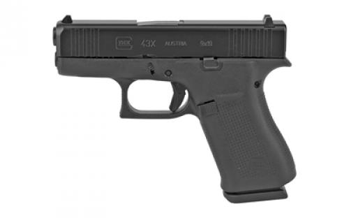 Glock 43X , Striker Fired, Semi-automatic, Polymer Frame Pistol, Sub-Compact, 9MM, 3.41 Barrel, nDLC Finish, Black, Fixed Sights, 10 Rounds, 2 Magazines, Right Hand G43XAUT