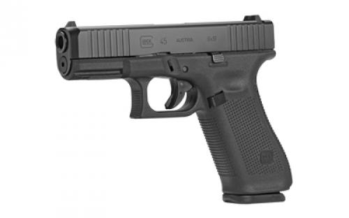 Glock 45, Striker Fired, Semi-automatic, Polymer Frame Pistol, Compact, 9MM, 4.02" Barrel, nDLC Finish, Black, Fixed Sights, 17 Rounds, 2 Magazines, Right Hand G4517AUT