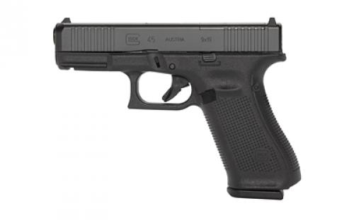 Glock 45 M.O.S., Semi-automatic, Striker Fired, Compact, 9MM, 4.02, Black, Interchangeable, 17Rd, 2 Mags, Fixed Sights, Polymer, DLC G4517MOSAUT