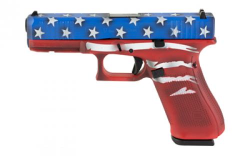 Glock 17 GEN 5, Semi-automatic, Striker Fired, Full Size, 9MM, 4.49 Barrel, Cerakote Finish, Red/White/Blue Battle Worn Flag, Front Serrations, 17 Rounds, 3 Magazines PA175S204