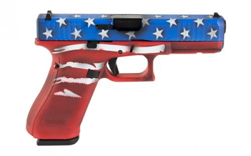 Glock 17 GEN 5, Semi-automatic, Striker Fired, Full Size, 9MM, 4.49" Barrel, Cerakote Finish, Red/White/Blue Battle Worn Flag, Front Serrations, 17 Rounds, 3 Magazines PA175S204