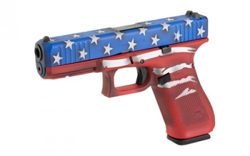 Glock 17 GEN 5, Semi-automatic, Striker Fired, Full Size, 9MM, 4.49" Barrel, Cerakote Finish, Red/White/Blue Battle Worn Flag, Front Serrations, 17 Rounds, 3 Magazines PA175S204