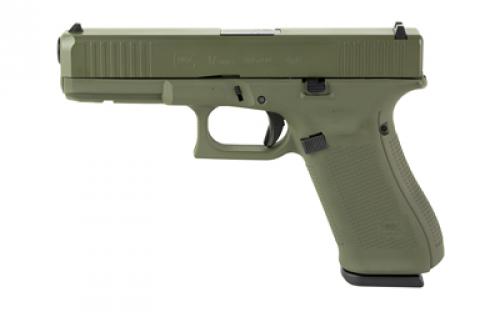 Glock 17 GEN 5, Semi-automatic, Striker Fired, Full Size, 9MM, 4.49 Barrel, Front Serrations, Cerakote Finish, Olive Drab Green, 17 Rounds, 3 Magazines PA175S204-OD