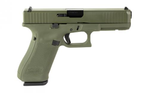 Glock 17 GEN 5, Semi-automatic, Striker Fired, Full Size, 9MM, 4.49" Barrel, Front Serrations, Cerakote Finish, Olive Drab Green, 17 Rounds, 3 Magazines PA175S204-OD