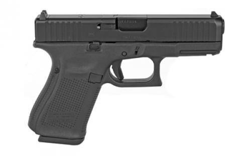 Glock 19 Gen5 M.O.S., Striker Fired, Compact Size, 9MM, 4.02" Marksman Barrel, Polymer Frame, Matte Finish, Fixed Sights, 10Rd, 3 Magazines, Front Serrations, Ambidextrous Slide Stop Lever, Flared Mag Well, nDLC Finished Slide and Barrel, No Finger Grooves PA195S201MOS