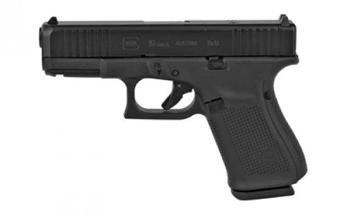 Glock 19 Gen5 M.O.S., Striker Fired, Compact Size, 9MM, 4.02 Marksman Barrel, Polymer Frame, Matte Finish, Fixed Sights, 15Rd, 3 Magazines, Front Serrations, Ambidextrous Slide Stop Lever, Flared Mag Well, nDLC Finished Slide and Barrel, No Finger Grooves PA195S203MOS