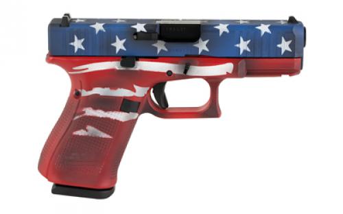 Glock 19 GEN 5, Semi-automatic, Striker Fired, Compact, 9MM, 4.02" Barrel, Cerakote Finish, Red/White/Blue Battle Worn Flag, 15 Rounds, 3 Magazines PA195S204-BWF