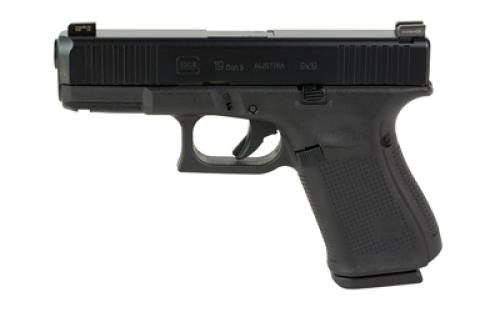 Glock Glock 19, Striker Fired, Compact Size, 9MM, 4.02 Marksman Barrel, Polymer Frame, Matte Finish, Ameriglo Agent Night Sights (Green Tritium Front Sight with Lumigreen Outline, Black Serrated U-Notch Rear Sight with 2-Dot Green Tritium with Black Outlines), 3 Magazines, Front Serrations, Ambidextrous Slide Stop Lever, Flared Mag Well, nDLC Finished Slide and Barrel, No Finger 