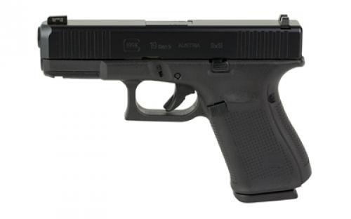 Glock 19 Gen 5, Striker Fired, Compact Size, 9MM, 4.02 Marksman Barrel, Polymer Frame, Matte Finish, Ameriglo Ultimate Carry Night Sights (Green Tritium Front Sight with Lumigreen Outline, Black Serrated U-notch Rear), 3 Magazines, Front Serrations, Ambidextrous Slide Stop Lever, Flared Mag Well, nDLC Finished Slide and Barrel, No Finger Grooves PA195S301UC