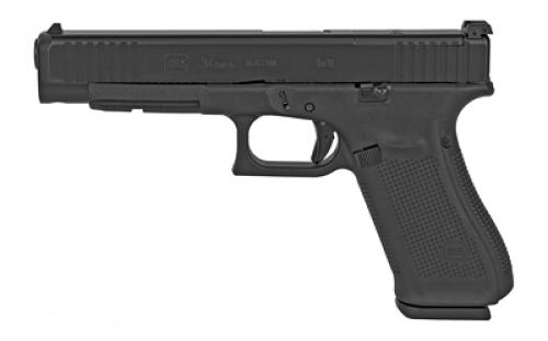 Glock 34 Gen5, Competition, Striker Fired, Modular Optic System, Full Size, 9MM, 5.31 Marksman Barrel, Polymer Frame, Adjustable Sights, 10Rd, 3 Magazines, Front Serrations, Ambidextrous Slide Stop Lever, Flared Mag Well, nDLC Finished Slide and Barrel, No Finger Grooves PA343S101MOS