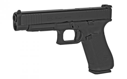 Glock 34 Gen5, Competition, Striker Fired, Modular Optic System, Full Size, 9MM, 5.31" Marksman Barrel, Polymer Frame, Adjustable Sights, 10Rd, 3 Magazines, Front Serrations, Ambidextrous Slide Stop Lever, Flared Mag Well, nDLC Finished Slide and Barrel, No Finger Grooves PA343S101MOS