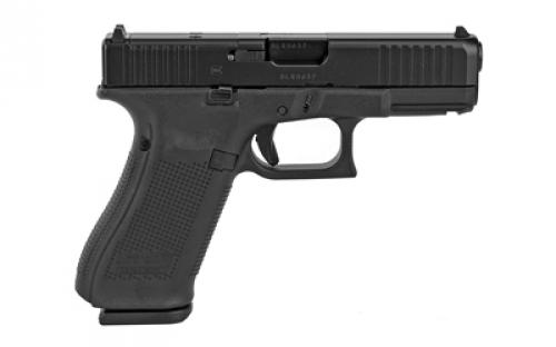 Glock 45 MOS, Striker Fired, Semi-automatic, Polymer Frame Pistol, Compact, 9MM, 4.02" Barrel, Glock Marksman Barrel, nDLC Finish, Black, No Finger Grooves, Fixed Sights, Modular Optic System, 10 Rounds, 3 Magazines, Front Serrations, Ambidextrous Slide Stop Lever, Flared Mag Well PA455S201MOS