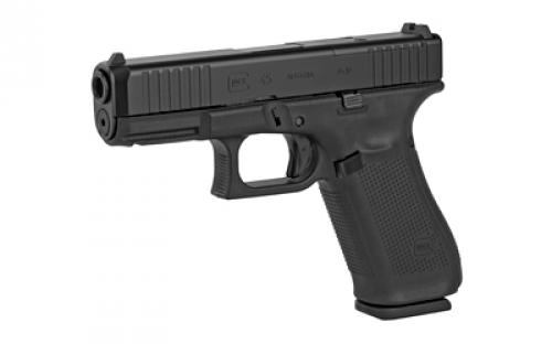 Glock 45 MOS, Striker Fired, Semi-automatic, Polymer Frame Pistol, Compact, 9MM, 4.02" Barrel, Glock Marksman Barrel, nDLC Finish, Black, No Finger Grooves, Fixed Sights, Modular Optic System, 10 Rounds, 3 Magazines, Front Serrations, Ambidextrous Slide Stop Lever, Flared Mag Well PA455S201MOS