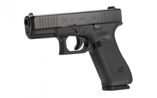 Glock 45, Striker Fired, Semi-automatic, Polymer Frame Pistol, Compact, 9MM, 4.02" Barrel, Glock Marksman Barrel, nDLC Finish, Black, No Finger Grooves, Fixed Sights, 10 Rounds, 3 Magazines, Front Serrations, Ambidextrous Slide Stop Lever, Flared Mag Well PA455S201