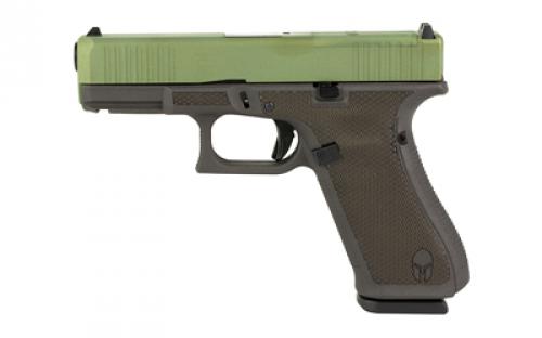 Glock 45 M.O.S., Semi-automatic, Striker Fired, Compact, 9MM, 4.02 Barrel, Cerakote Finish, Agoge Green With Cobalt Frame And Laser Engraving, 17 Rounds, 3 Magazines PA455S204MOS-AGCBLAS