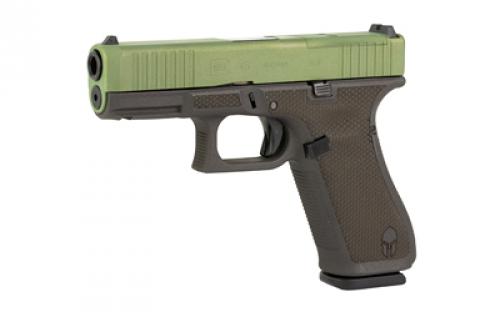 Glock 45 M.O.S., Semi-automatic, Striker Fired, Compact, 9MM, 4.02" Barrel, Cerakote Finish, Agoge Green With Cobalt Frame And Laser Engraving, 17 Rounds, 3 Magazines PA455S204MOS-AGCBLAS