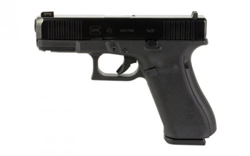 Glock Glock 45, Striker Fired, Compact Size, 9MM, 4.02 Marksman Barrel, Polymer Frame, Matte Finish, Ameriglo Ultimate Carry Night Sights (Green Tritium Front Sight with Lumigreen Outline, Black Serrated U-notch Rear), 3 Magazines, Front Serrations, Ambidextrous Slide Stop Lever, Flared Mag Well, nDLC Finished Slide and Barrel, No Finger Grooves PA455S301UC