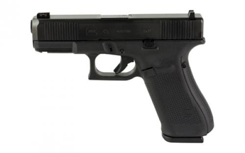 Glock 45 Gen 5, Striker Fired, Compact Size, 9MM, 4.02 Marksman Barrel, Polymer Frame, Matte Finish, Ameriglo Ultimate Carry Night Sights (Green Tritium Front Sight with Lumigreen Outline, Black Serrated U-notch Rear), 17 Rd, 3 Magazines, Front Serrations, Ambidextrous Slide Stop Lever, Flared Mag Well, nDLC Finished Slide and Barrel, No Finger Grooves PA455S303UC