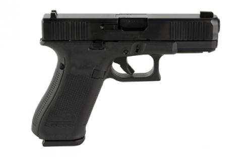 Glock 45 Gen 5, Striker Fired, Compact Size, 9MM, 4.02" Marksman Barrel, Polymer Frame, Matte Finish, Ameriglo Ultimate Carry Night Sights (Green Tritium Front Sight with Lumigreen Outline, Black Serrated U-notch Rear), 17 Rd, 3 Magazines, Front Serrations, Ambidextrous Slide Stop Lever, Flared Mag Well, nDLC Finished Slide and Barrel, No Finger Grooves PA455S303UC