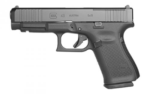 Glock 49 M.O.S., Semi-automatic, Safe Action, Full Size, Polymer Frame Pistol, 9MM, 4.49 Black, DLC Finish, Black, Interchangeable Backstraps, Optics Ready Slide, Fixed Sights, 15 Rounds, 3 Magazines PA495S203MOS