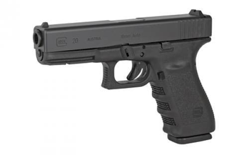 Glock 20SF Gen3, Striker Fired, Semi-automatic, Polymer Frame Pistol, Full Size, 10MM, 4.61" Barrel, Matte Finish, Black, Fixed Sights, 10 Rounds, 2 Magazines PF2050201