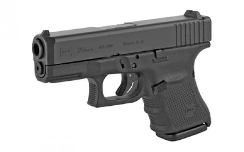 Glock 29 Gen4, Striker Fired, Semi-automatic, Polymer Frame Pistol, Sub-Compact, 10MM, 3.78" Barrel, Matte Finish, Black, Fixed Sights, 10 Rounds, 3 Magazines PG2950201