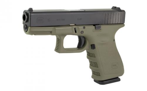 Glock 19, Semi-automatic, Safe Action, Compact, 9MM, 4.02" Barrel, Glock OEM Rail, Cerakote Finish, Moss Green Frame with Black Slide, 15 Rounds, 2 Magazines PI1950204-MGFR