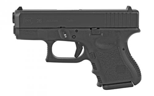 Glock 26 Gen3, Striker Fired, Semi-automatic, Polymer Frame Pistol, Sub-Compact, 9MM, 3.43 Barrel, Matte Finish, Black, Fixed Sights, 10 Rounds, 2 Magazines PI2650201