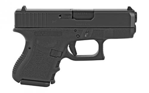 Glock 26 Gen3, Striker Fired, Semi-automatic, Polymer Frame Pistol, Sub-Compact, 9MM, 3.43" Barrel, Matte Finish, Black, Fixed Sights, 10 Rounds, 2 Magazines PI2650201