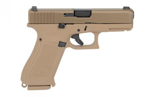 Glock 19X, Striker Fired, Semi-automatic, Polymer Frame Pistol, Compact, 9MM, 4.02" Barrel, Glock Marksman Barrel, nPVD Finish, Coyote, No Finger Grooves, Glock Night Sights, 10 Rounds, 3 Magazines, Ambidextrous Slide Stop Lever, Lanyard Loop, Coyote Color Pistol Case PX1950701