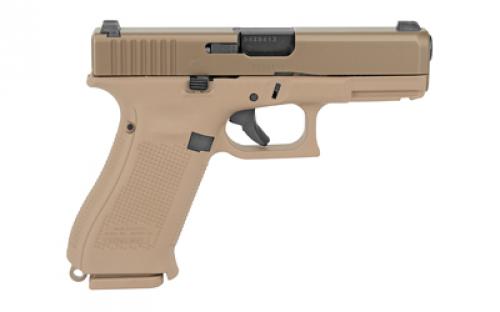 Glock 19X, Striker Fired, Semi-automatic, Polymer Frame Pistol, Compact, 9MM, 4.02" Barrel, Glock Marksman Barrel, nPVD Finish, Coyote, No Finger Grooves, Glock Night Sights, 19 Rounds, 3 Magazines, (2)-19 Rounds and (1)-17 Rounds, Ambidextrous Slide Stop Lever, Lanyard Loop, Coyote Color Pistol Case PX1950703