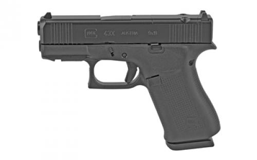 Glock 43X MOS, Striker Fired, Semi-automatic, Polymer Frame Pistol, Sub-Compact, 9MM, 3.41 Barrel, Glock Marksman Barrel, nDLC Finish, Black, No Finger Grooves, Fixed Sights, Modular Optic System, 10 Rounds, 2 Magazines PX4350201FRMOS