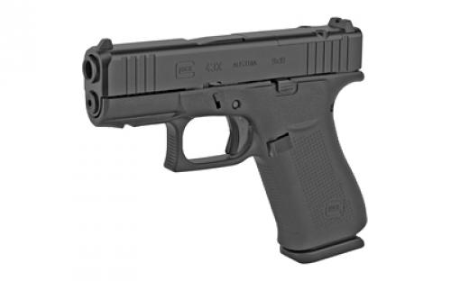 Glock 43X MOS, Striker Fired, Semi-automatic, Polymer Frame Pistol, Sub-Compact, 9MM, 3.41" Barrel, Glock Marksman Barrel, nDLC Finish, Black, No Finger Grooves, Fixed Sights, Modular Optic System, 10 Rounds, 2 Magazines PX4350201FRMOS