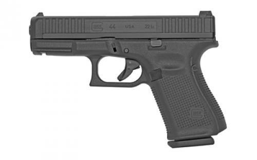 Glock 44, Striker Fired, Semi-automatic, Polymer Frame Pistol, Compact, 22LR, 4.02 Barrel, Matte Finish, Black, No Finger Grooves, Adjustable Sights, 10 Rounds, 2 Magazines UA4450101