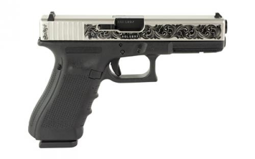 Glock 17, GEN 4, TALO Exclusive, Semi-automatic, Striker Fired, Full Size, 9MM, 4.49", Black, Interchangeable, 17 Rounds, 3 Mags, Fixed Sights, Polymer, Stainless PVD, Polished Armory Grade Cut Engraved Scrollwork 13209