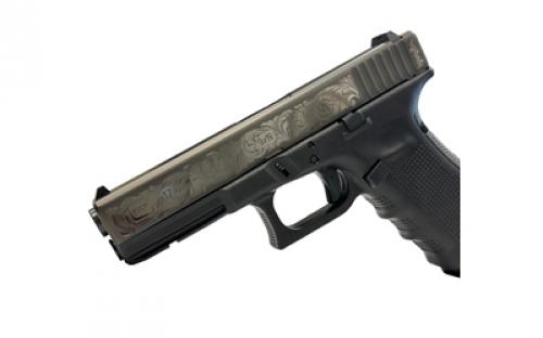 Glock 17, GEN 4, TALO Exclusive, Semi-automatic, Striker Fired, Full Size, 9MM, 4.49, Black, Interchangeable, 17 Rounds, 3 Mags, Fixed Sights, Polymer, Black DLC, Polished Armory Grade Cut Engraved Scrollwork 80577