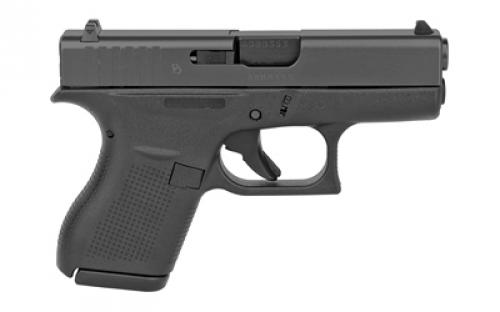 Glock 42, Striker Fired, Semi-automatic, Polymer Frame Pistol, Sub-Compact, 380 ACP, 3.25" Barrel, Matte Finish, Black, No Finger Grooves, Fixed Sights, 6 Rounds, 2 Magazines UI4250201