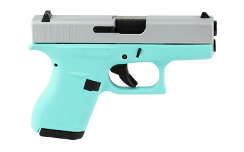 Glock 42, Striker Fired, Semi-automatic, Polymer Frame Pistol, Sub-Compact, 380 ACP, 3.25" Barrel, Cerakote Finish, Robin's Egg Blue With Crushed Silver Slide, 6 Rounds, 2 Magazines UI4250204-REBCS