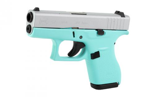 Glock 42, Striker Fired, Semi-automatic, Polymer Frame Pistol, Sub-Compact, 380 ACP, 3.25" Barrel, Cerakote Finish, Robin's Egg Blue With Crushed Silver Slide, 6 Rounds, 2 Magazines UI4250204-REBCS