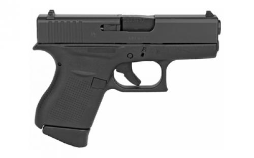 Glock 43, Striker Fired, Semi-automatic, Polymer Frame Pistol, Sub-Compact, 9MM, 3.41" Barrel, Matte Finish, Black, No Finger Grooves, Fixed Sights, 6 Rounds, 2 Magazines UI4350201