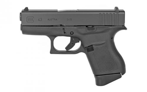 Glock 43, Rebuilt, Safe Action, Semi-automatic, Polymer Frame Pistol, Subcompact, 9MM, 3.39 Barrel, Black, Fixed Sights, 6 Rounds, 2 Magazines PR43509