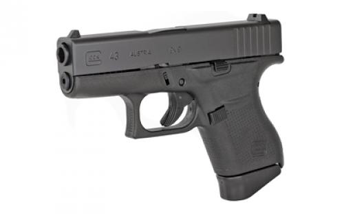 Glock 43, Rebuilt, Safe Action, Semi-automatic, Polymer Frame Pistol, Subcompact, 9MM, 3.39" Barrel, Black, Fixed Sights, 6 Rounds, 2 Magazines PR43509