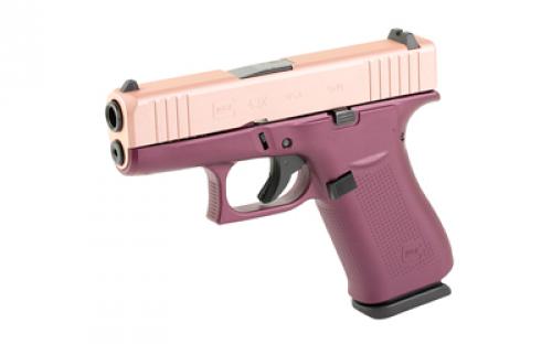 Glock 43X, Semi-automatic, Striker Fired, Sub-Compact, 9MM, 3.41" Barrel, Cerakote Finish, Black Cherry Frame with Rose Gold Slide, 10 Rounds, 2 Magazines UX4350204-BCFRRGS