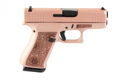 Glock 43X, Semi-automatic, Striker Fired, Sub-Compact, 9MM, 3.41" Barrel, Cerakote Finish, Rose Gold, Paisley Laser Engraving, 10 Rounds, 2 Magazines UX4350204-RGLAS