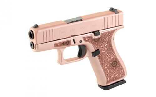 Glock 43X, Semi-automatic, Striker Fired, Sub-Compact, 9MM, 3.41" Barrel, Cerakote Finish, Rose Gold, Paisley Laser Engraving, 10 Rounds, 2 Magazines UX4350204-RGLAS