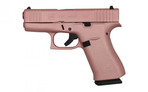 Glock 43X, Striker Fired, Semi-automatic, Polymer Frame Pistol, Sub-Compact, 9MM, 3.41 Barrel, Glock Marksman Barrel, Cerakote Finish, Rose Gold, 10 Rounds, 2 Magazines UX4350204-RG