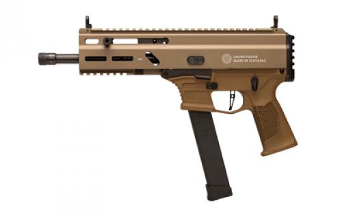 Grand Power Stribog SP9A3G, Semi-Automatic Pistol, 9MM, 8 Threaded Barrel, Aluminum Frame, Non-Reciprocating Charging Handle, M-LOK Rail, Compatible with Glock Style Magazines, Matte Finish, Flat Dark Earth, 33 Rounds, 3 Magazines, Plastic Hard Case GRP810091156155