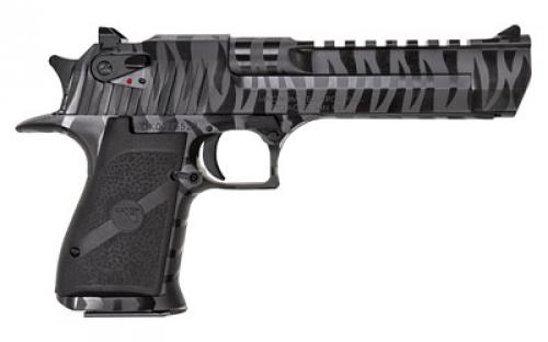 Magnum Research Desert Eagle, MK19, Single Action, Semi-automatic, Metal Frame Pistol, Full Size, 50 Action Express, 6" Barrel, Steel, Black with Tiger Stripes, Plastic Grips, Fixed Sights, Ambidextrous Thumb Safety, 7 Rounds, 1 Magazine, Ambidextrous DE50BTS